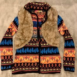 NWOT Desigual sweater + removable faux fur “vest”